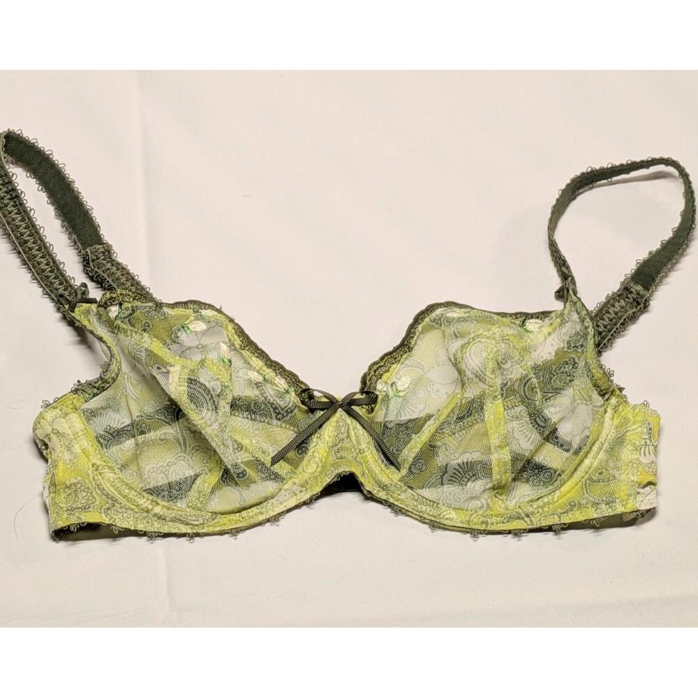 Freya 30DD Unlined Wired Green Bra Black Lace EUC